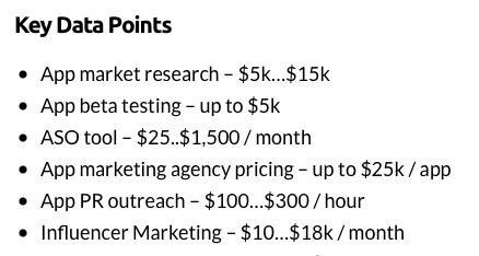 Key Data Points List For App Marketing Costs