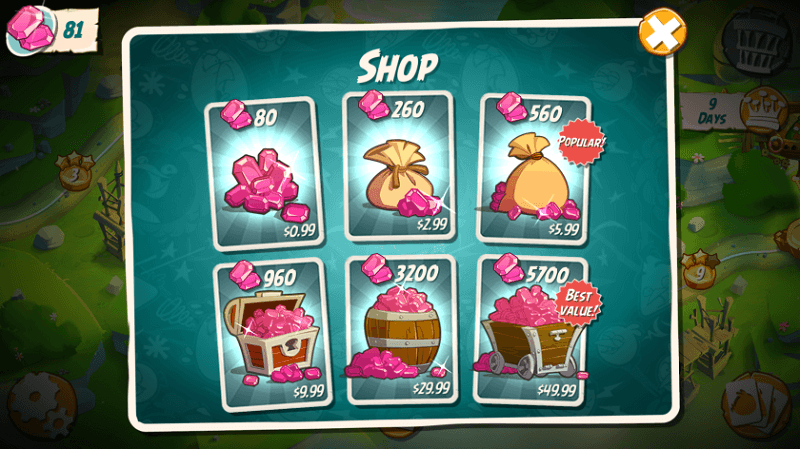 Angry Birds 2 In-App Truly Irresistible Purchase Options.