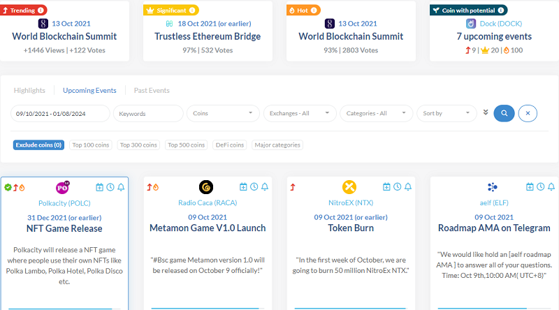 Snippet of The Calendar Timeline from Cryptocurrency Calendar