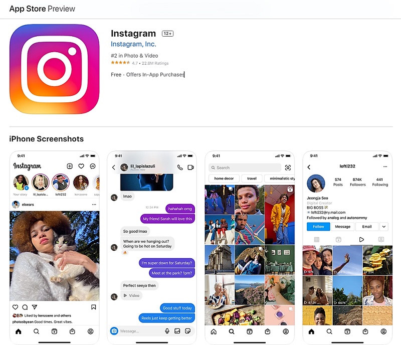 Instagram App Store screenshots