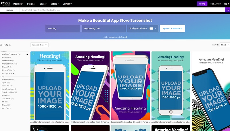 Sample app screenshots mockups