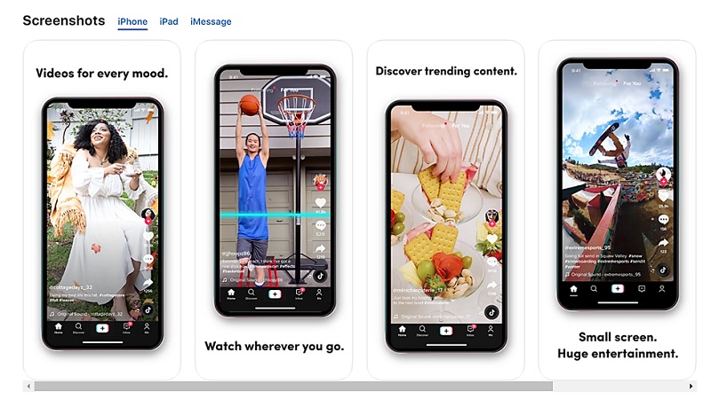 TikTok App Store mobile app screenshots