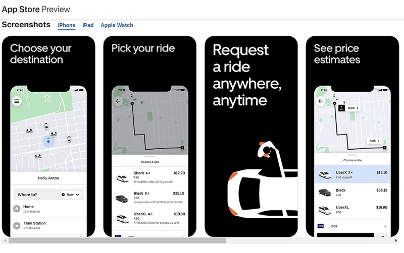 Uber App Store app screenshots